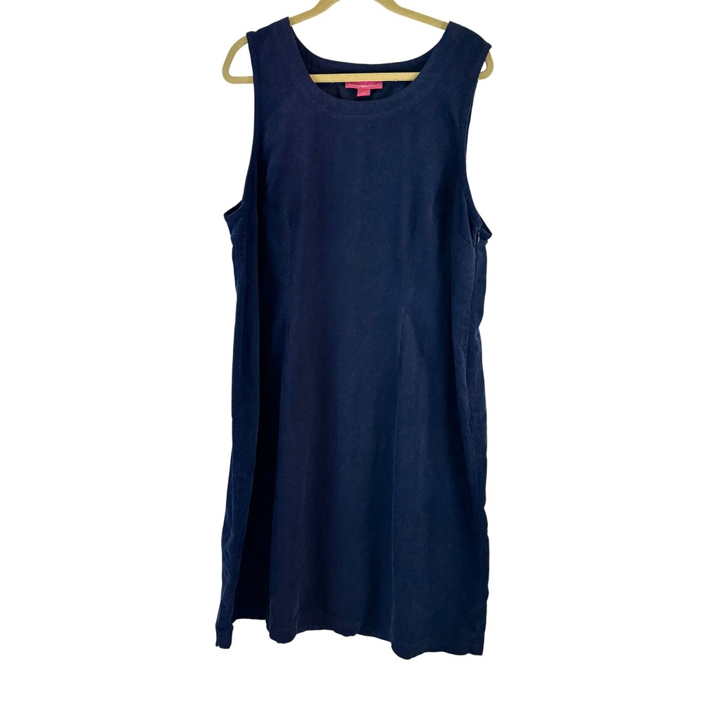 Woman Within Navy Blue Corduroy Sleeveless Jumper Shift Dress Womens L 18/20